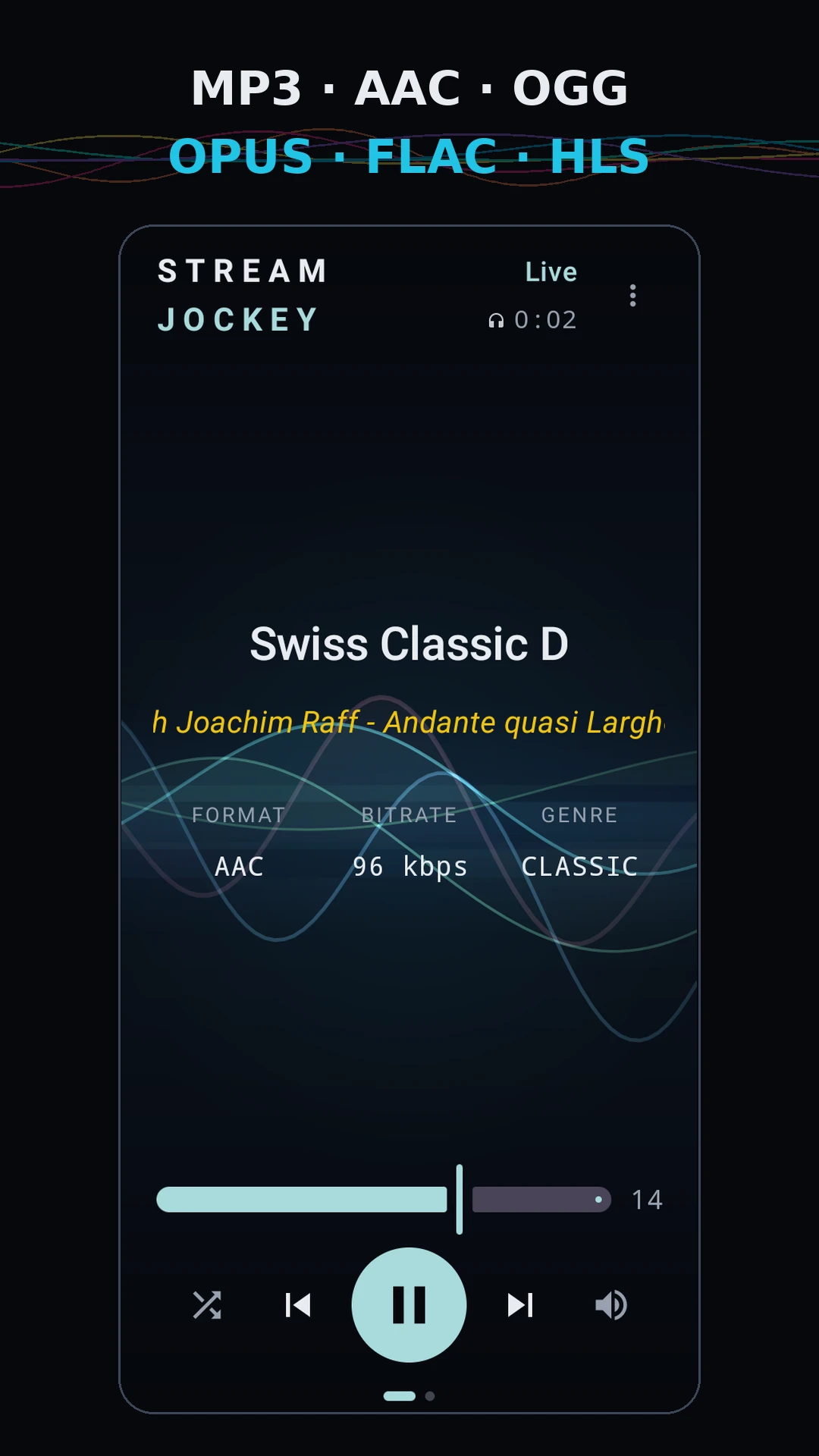 Radio Swiss Classic playing with the pale classical theme